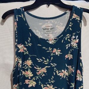 Torrid Floral Tank Top - Teal and Pink